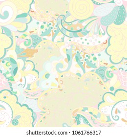 Tracery seamless pattern. Mehndi design. Ethnic colorful doodle texture. Curved doodling background. Vector