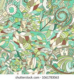 Tracery seamless pattern. Mehndi design. Ethnic colorful doodle texture. Curved doodling background. Vector