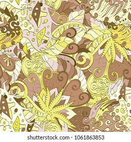 Tracery seamless pattern. Mehndi design. Ethnic colorful doodle texture. Curved doodling background. Vector