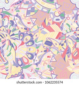 Tracery seamless pattern. Mehndi design. Ethnic colorful doodle texture. Curved doodling background. Vector