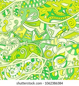 Tracery seamless pattern. Mehndi design. Ethnic colorful doodle texture. Curved doodling background. Vector