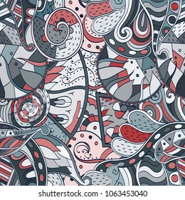 Tracery seamless pattern. Mehndi design. Ethnic colorful doodle texture. Curved doodling background. Vector