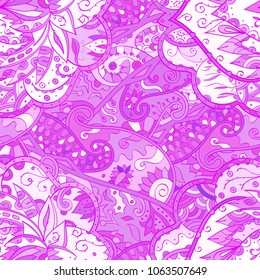 Tracery seamless pattern. Mehndi design. Ethnic colorful doodle texture. Curved doodling background. Vector