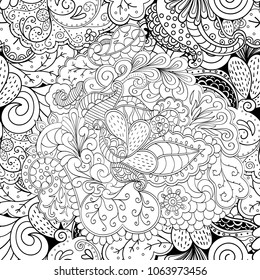 Tracery seamless pattern. Mehndi design. Ethnic monochrome binary doodle texture. Curved doodling black and white background. Vector