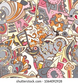 Tracery seamless pattern. Mehndi design. Ethnic colorful doodle texture. Curved doodling background. Vector