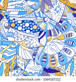 Tracery seamless pattern. Mehndi design. Ethnic colorful doodle texture. Curved doodling background. Vector