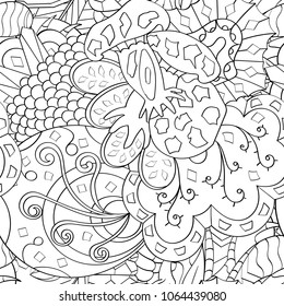 Tracery seamless pattern. Mehndi design. Ethnic monochrome binary doodle texture. Curved doodling black and white background. Vector