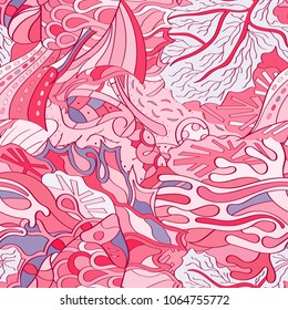 Tracery seamless pattern. Mehndi design. Ethnic colorful doodle texture. Curved doodling background. Vector