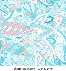 Tracery seamless pattern. Mehndi design. Ethnic colorful doodle texture. Curved doodling background. Vector