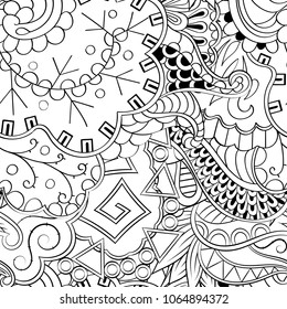 Tracery seamless pattern. Mehndi design. Ethnic monochrome binary doodle texture. Curved doodling black and white background. Vector