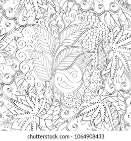Tracery seamless pattern. Mehndi design. Ethnic monochrome binary doodle texture. Curved doodling black and white background. Vector