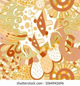 Tracery seamless pattern. Mehndi design. Ethnic colorful doodle texture. Curved doodling background. Vector