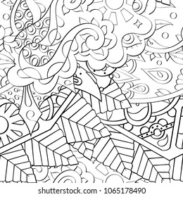 Tracery seamless pattern. Mehndi design. Ethnic monochrome binary doodle texture. Curved doodling black and white background. Vector