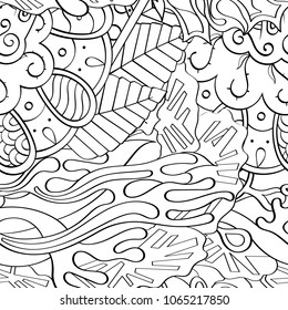 Tracery seamless pattern. Mehndi design. Ethnic monochrome binary doodle texture. Curved doodling black and white background. Vector