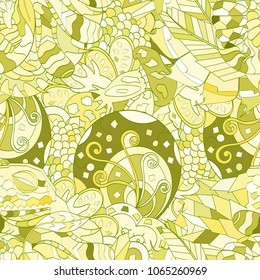 Tracery seamless pattern. Mehndi design. Ethnic colorful doodle texture. Curved doodling background. Vector