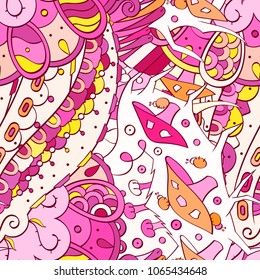 Tracery seamless pattern. Mehndi design. Ethnic colorful doodle texture. Curved doodling background. Vector