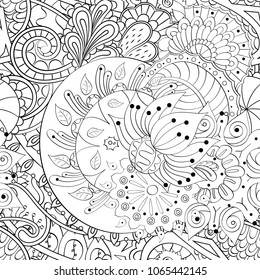 Tracery seamless pattern. Mehndi design. Ethnic monochrome binary doodle texture. Curved doodling black and white background. Vector