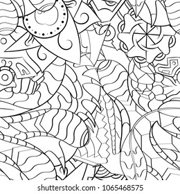 Tracery seamless pattern. Mehndi design. Ethnic monochrome binary doodle texture. Curved doodling black and white background. Vector