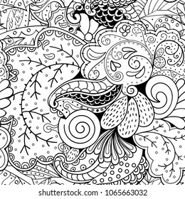 Tracery seamless pattern. Mehndi design. Ethnic monochrome binary doodle texture. Curved doodling black and white background. Vector