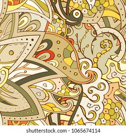 Tracery seamless pattern. Mehndi design. Ethnic colorful doodle texture. Curved doodling background. Vector