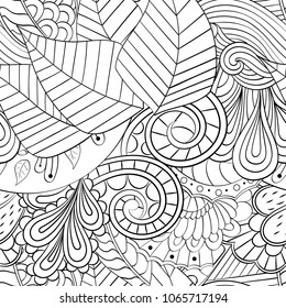 Tracery seamless pattern. Mehndi design. Ethnic monochrome binary doodle texture. Curved doodling black and white background. Vector