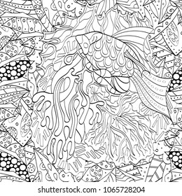 Tracery seamless pattern. Mehndi design. Ethnic monochrome binary doodle texture. Curved doodling black and white background. Vector