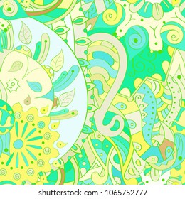 Tracery seamless pattern. Mehndi design. Ethnic colorful doodle texture. Curved doodling background. Vector