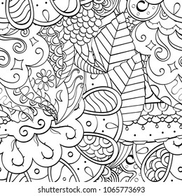 Tracery seamless pattern. Mehndi design. Ethnic monochrome binary doodle texture. Curved doodling black and white background. Vector