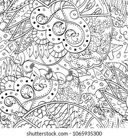 Tracery seamless pattern. Mehndi design. Ethnic monochrome binary doodle texture. Curved doodling black and white background. Vector