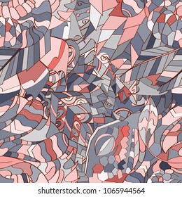 Tracery seamless pattern. Mehndi design. Ethnic colorful doodle texture. Curved doodling background. Vector