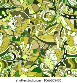 Tracery seamless pattern. Mehndi design. Ethnic colorful doodle texture. Curved doodling background. Vector