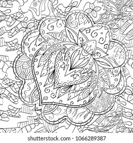 Tracery seamless pattern. Mehndi design. Ethnic monochrome binary doodle texture. Curved doodling black and white background. Vector