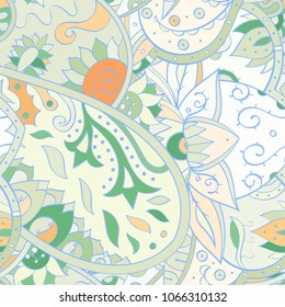 Tracery seamless pattern. Mehndi design. Ethnic colorful doodle texture. Curved doodling background. Vector