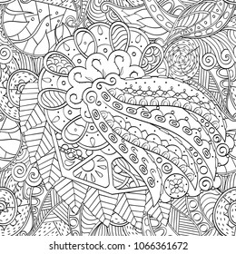 Tracery seamless pattern. Mehndi design. Ethnic monochrome binary doodle texture. Curved doodling black and white background. Vector