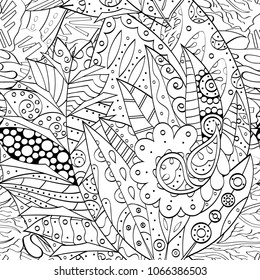 Tracery seamless pattern. Mehndi design. Ethnic monochrome binary doodle texture. Curved doodling black and white background. Vector