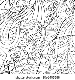 Tracery seamless pattern. Mehndi design. Ethnic monochrome binary doodle texture. Curved doodling black and white background. Vector