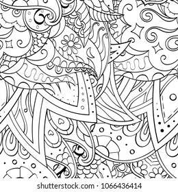 Tracery seamless pattern. Mehndi design. Ethnic monochrome binary doodle texture. Curved doodling black and white background. Vector
