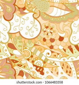 Tracery seamless pattern. Mehndi design. Ethnic colorful doodle texture. Curved doodling background. Vector