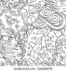 Tracery seamless pattern. Mehndi design. Ethnic monochrome binary doodle texture. Curved doodling black and white background. Vector