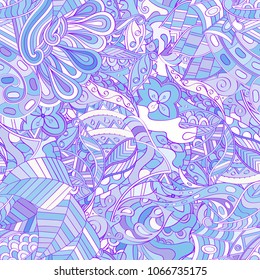 Tracery seamless pattern. Mehndi design. Ethnic colorful doodle texture. Curved doodling background. Vector
