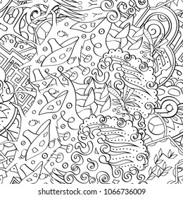 Tracery seamless pattern. Mehndi design. Ethnic monochrome binary doodle texture. Curved doodling black and white background. Vector