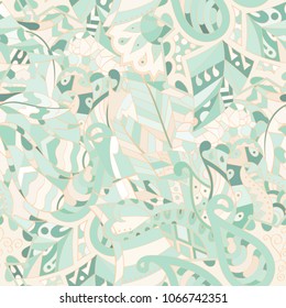 Tracery seamless pattern. Mehndi design. Ethnic colorful doodle texture. Curved doodling background. Vector