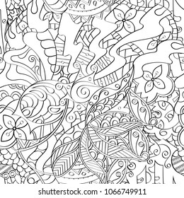 Tracery seamless pattern. Mehndi design. Ethnic monochrome binary doodle texture. Curved doodling black and white background. Vector