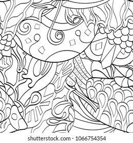 Tracery seamless pattern. Mehndi design. Ethnic monochrome binary doodle texture. Curved doodling black and white background. Vector