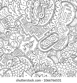 Tracery seamless pattern. Mehndi design. Ethnic monochrome binary doodle texture. Curved doodling black and white background. Vector