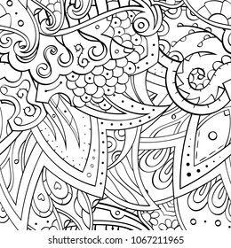 Tracery seamless pattern. Mehndi design. Ethnic monochrome binary doodle texture. Curved doodling black and white background. Vector