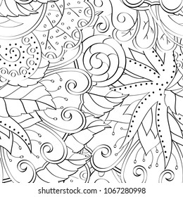 Tracery seamless pattern. Mehndi design. Ethnic monochrome binary doodle texture. Curved doodling black and white background. Vector