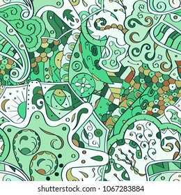 Tracery seamless pattern. Mehndi design. Ethnic colorful doodle texture. Curved doodling background. Vector