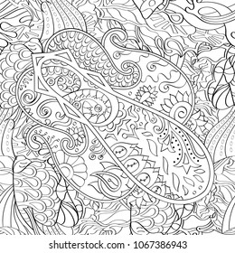 Tracery seamless pattern. Mehndi design. Ethnic monochrome binary doodle texture. Curved doodling black and white background. Vector