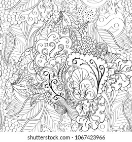 Tracery seamless pattern. Mehndi design. Ethnic monochrome binary doodle texture. Curved doodling black and white background. Vector
